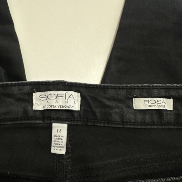 Sofia Vergara Rosa High Rise Curvy Ankle Distressed Button Jeans Black Womens 12 - Picture 10 of 11